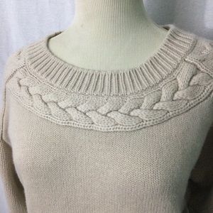 Ann Taylor with Cashmere Cable Trim Jewel Neckline Sweater Sz S